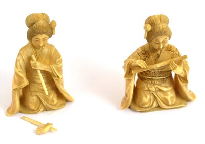Lot 3 - Pair of late 19th century Japanese carved ivory figures