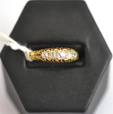 Lot 21 - An 18ct gold diamond five stone ring, 1886(?), total estimated diamond weight 0.50 carat...