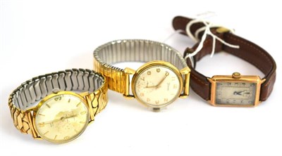 Lot 26 - Two gentlemen's 9ct gold wristwatches and a plated wristwatch