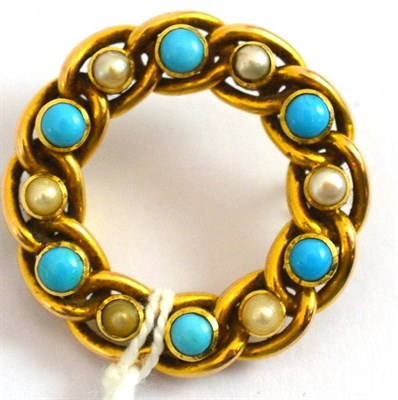 Lot 37 - A turquoise and split pearl brooch (a.f.) (cased)