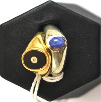 Lot 46 - A 9ct gold signet ring set with onyx and small diamond, together with a Canadian white gold...