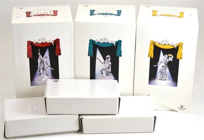 Lot 70 - Three Swarovski crystal figures 'Masquerade Pierrot 1999', 'Masquerade Columbine 2000', and...