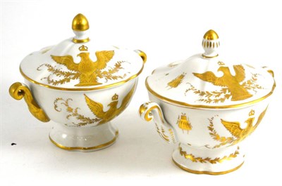 Lot 74 - A pair of Vincennes Limoges porcelain sugar bowls with burnished gilt decoration of a spread...