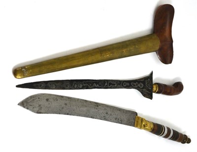 Lot 91 - A Malayan kris and a large knife with hand forged blade