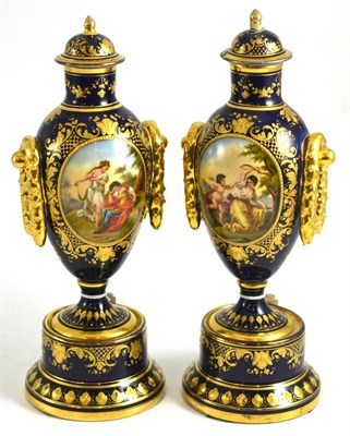 Lot 98 - A pair of Vienna vases and covers (a.f.), 27cm high