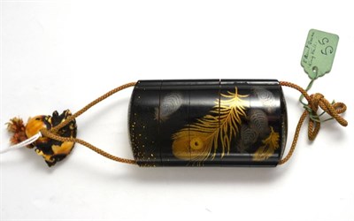 Lot 108 - A Japanese lacquer inro, late 19th century, of five sections, rounded rectangular form,...