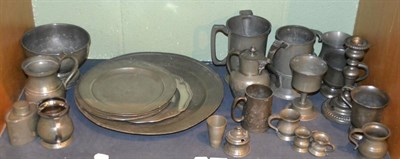 Lot 123 - Large 18th century and later pewter charger and pewter plates (bearing touch marks), Tudric...