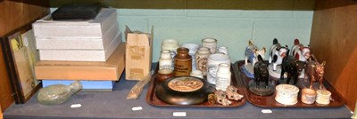 Lot 128 - Cow creamers, jars, pot lid, collectors plates, print etc