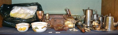 Lot 137 - Textiles, Old Hall stainless steel hollowware, clock, glass, Royal Worcester Evesham etc