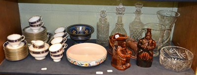 Lot 139 - A Wedgwood blue and gilt tea service, a Poole pottery bowl, Gouda bowl, cut glass, two cow...