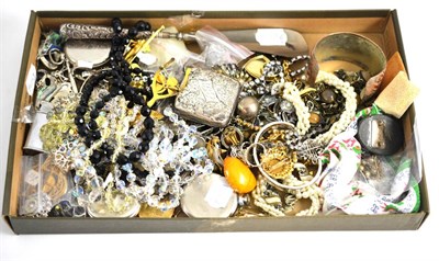 Lot 157 - A quantity of costume jewellery including crystal beads, necklaces, brooches, pocket watches etc