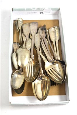 Lot 158 - A quantity of assorted silver fiddle pattern flatware, many various dates, makers and assay offices