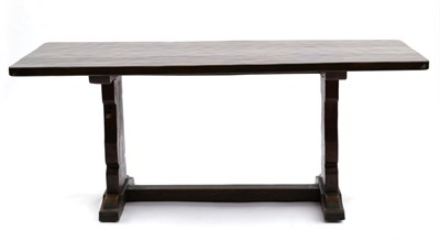 Lot 641 - A Robert  "Mouseman " Thompson Oak 6ft Dowelled Top Rectangular Refectory Table, on two shaped...