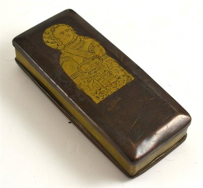 Lot 193 - A brass and copper snuffbox, Abr. Wells, Bradford, dated 1773, rectangular, the hinged lid...