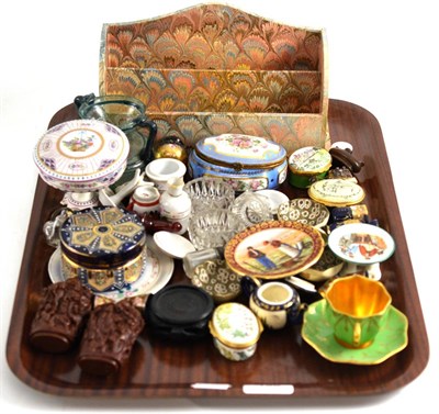 Lot 198 - A tray including assorted ceramics and Halcyon Days enamel boxes, etc