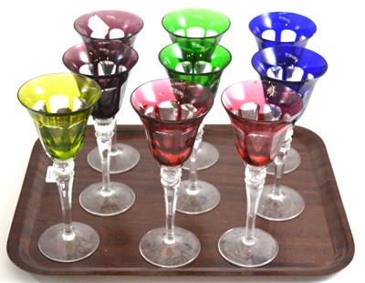 Lot 201 - Nine assorted coloured hock glasses