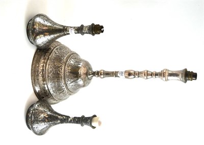 Lot 202 - Three Indian white metal table lamps (converted)