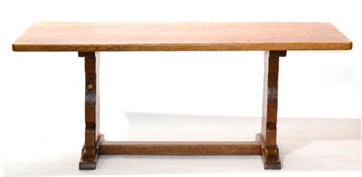 Lot 645 - A Robert  "Mouseman " Thompson Oak 6ft Dowelled Top Rectangular Refectory Table, on two shaped...