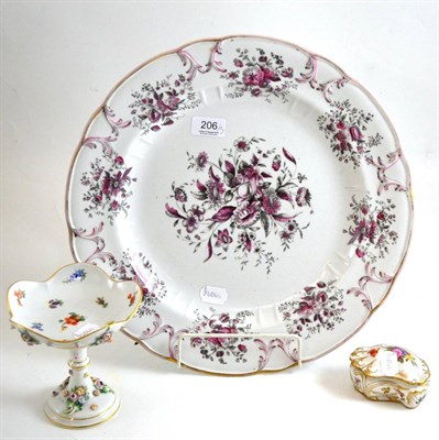 Lot 206 - Russian shaped circular dish, Meissen tazza and a Continental box and cover