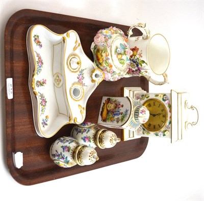 Lot 213 - A tray of decorative ceramics including a Herend inkstand, Coalport, Dresden etc