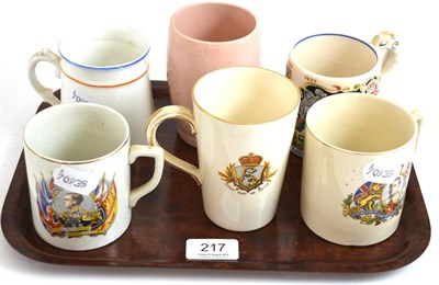 Lot 217 - A Laura Knight George VI mug and five Edward VIII mugs