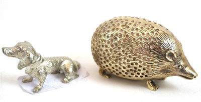 Lot 253 - Silver hedgehog pin cushion and a miniature dog