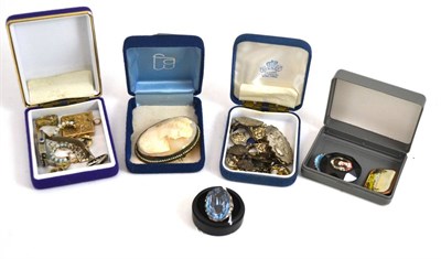 Lot 261 - Assorted costume jewellery including a cameo, a paste wristwatch etc