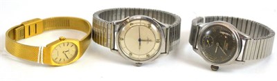 Lot 292 - Gold plated lady's watch Tissot, man's Omega silver bracelet watch and a man's Tissot silver...