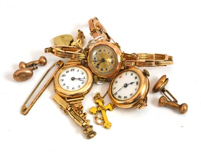 Lot 299 - Three 9ct gold watches and other gold