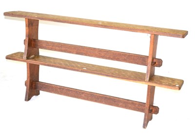 Lot 661 - A Pair of Acorn Industries English Oak 6ft Benches, on two shaped supports, joined by a rail,...