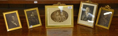 Lot 389 - Five assorted Edwardian and later gilt metal photograph frames, one with paste set mount