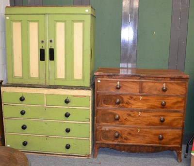 Lot 1001 - A 19th century painted pine chest of drawers, cupboard and a mahogany chest of drawers