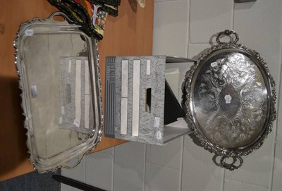 Lot 1015 - Two silver plated twin handled trays and a quantity of silver plated flatware