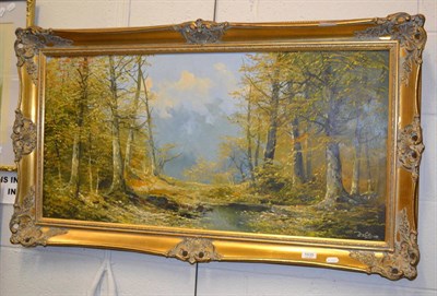 Lot 1035 - 20th century, River landscape, indistinctly signed, oil on canvas