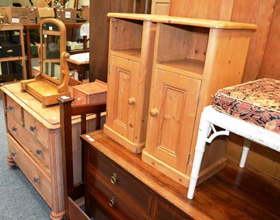 Lot 1048 - Two pine pot cupboards, dressing table and mirror