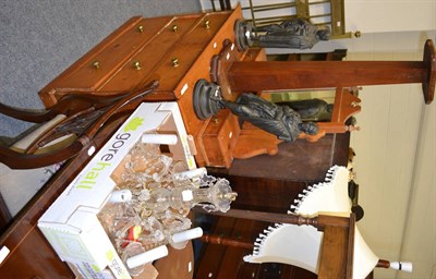 Lot 1050 - Two spelter figures, pine dressing table, candle stand and a chandelier