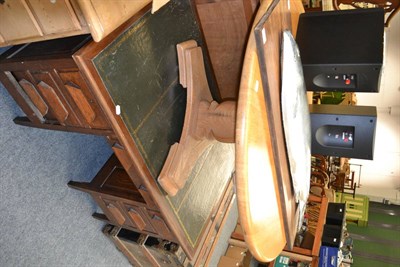 Lot 1061 - A light oak coffee table, desk and a model of a fish