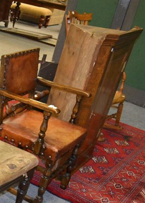 Lot 1074 - An oak armchair, stand and a corner cupboard