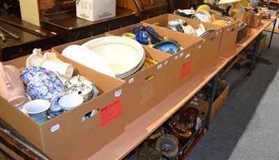 Lot 1090 - Five boxes of decorative ceramics including various transfer printed wares, etc