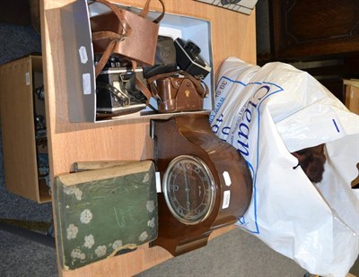 Lot 1094 - A sampler, cameras, mantel clock, cigarette cards and a fur jacket