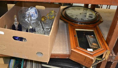 Lot 1114 - A striking wall clock, three blue glass bells and other glassware