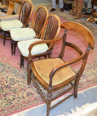 Lot 1128 - Three kitchen chairs and a mahogany armchair