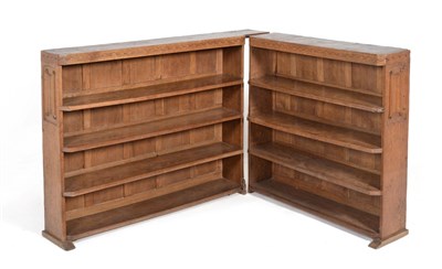 Lot 685 - A Thomas  "Gnomeman " Whittaker Oak Two-Section Bookcase, each section fitted with three adjustable