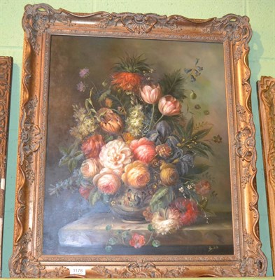 Lot 1178 - British School, 20th century in the Dutch 'Old Master' style, a still life of assorted flowers, oil