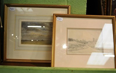 Lot 1182 - Small gilt framed pencil drawing 'On the Stour near Sandwich' dated 1890, by John Lewis Roget,...