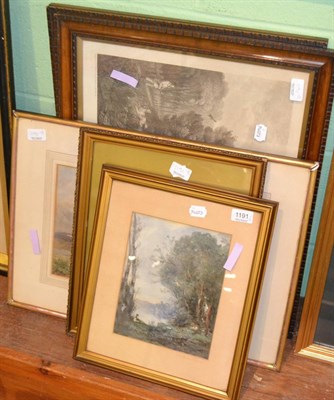 Lot 1191 - Three watercolours and two hunting prints