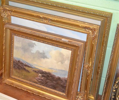 Lot 1196 - Lewis Creighton, Sheep on a moorland, signed, oil on board, together with a further oil on...