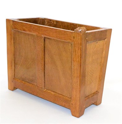 Lot 692 - A Peter  "Rabbitman " Heap Oak Magazine Rack, with panelled sides and carved rabbit signature, 40cm