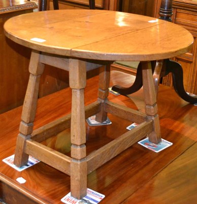 Lot 1280 - An oak drop leaf table, by Kingpost woodwork, with recessed carved roof beam signature