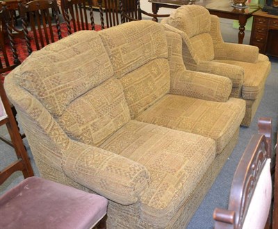 Lot 1311 - Two seater sofa, armchair and footstool